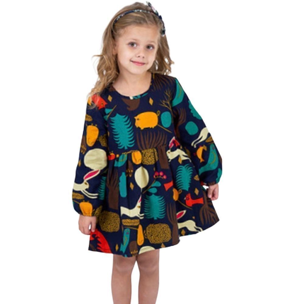 Bear leader toddler girls woodland/animal print fully lined dress 3T